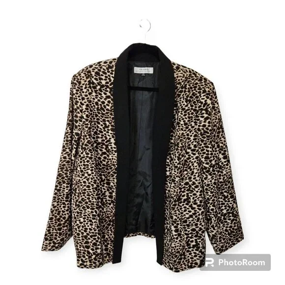 Tahari Arthur S Levine Plus Size Animal Print Open Tuxedo Lined Blazer Size 22 - Picture 4 of 6